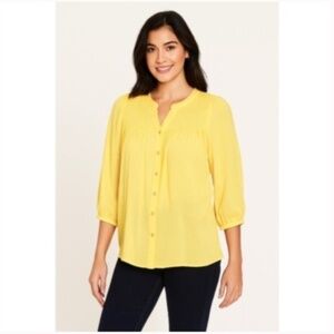 NANETTE LEPORE Yoke Smocked Blouse Light Yellow Women's Top 3/4 Sleeve Size XS